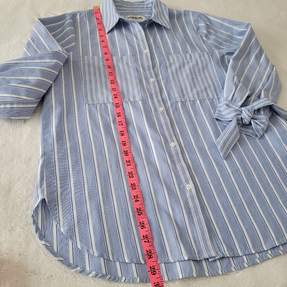 Essentiel Antwerp Blue Striped Button Down Shirt Bow Sleeves Size 38 (US 6) - Picture 4 of 8